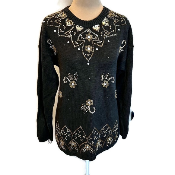 Victoria Harbour Sweaters - VTG Victoria Harbour Beaded Embroidered Christmas Sweater Y2K Pullover Black M